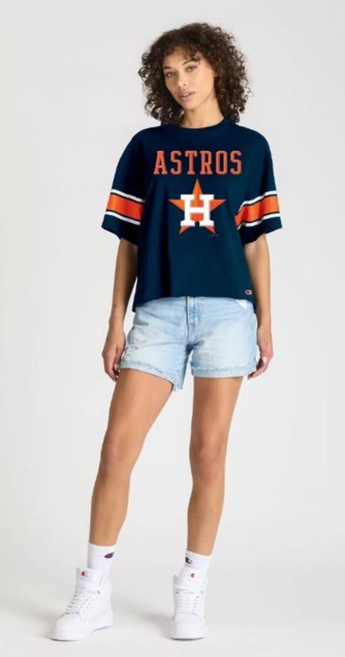 Champion Houston Astros Sequin Logo Cropped Tee NWT Women's Medium (8/10) MLB